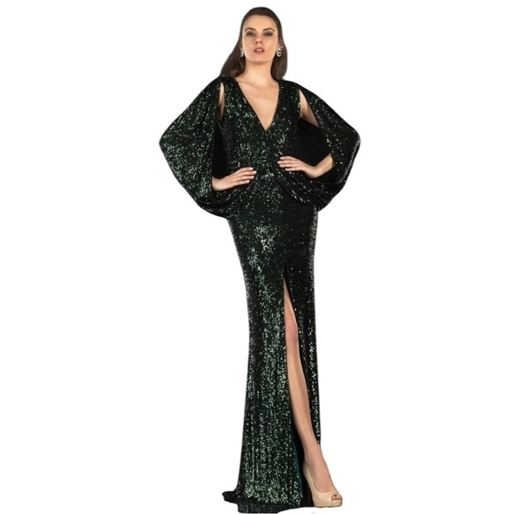 Terani Couture Dresses & Skirts - NEW Terani Couture Sequin V neck  Cape Sleeve Long Formal Maxi Gown Size 6